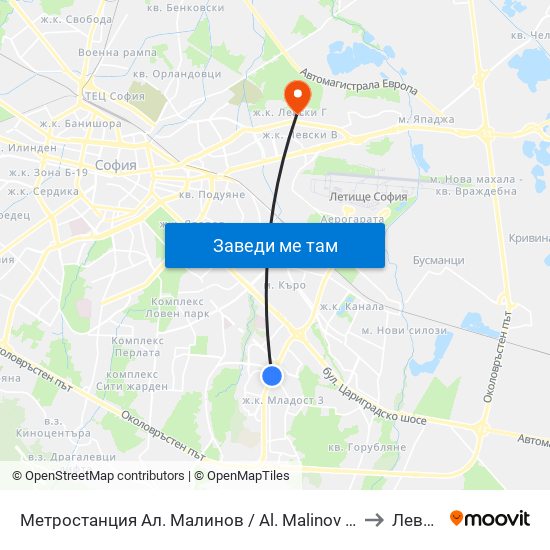 Метростанция Ал. Малинов / Al. Malinov Metro Station (0169) to Левски Г map