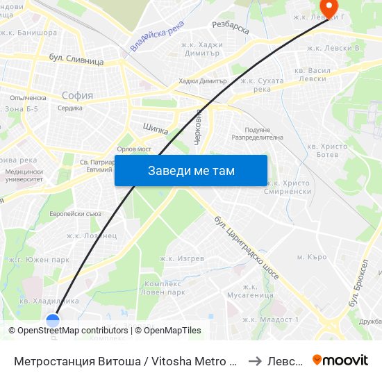 Метростанция Витоша / Vitosha Metro Station (2756) to Левски Г map