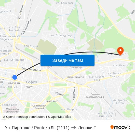 Ул. Пиротска / Pirotska St. (2111) to Левски Г map