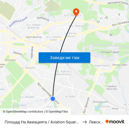 Площад На Авиацията / Aviation Square (1257) to Левски Г map
