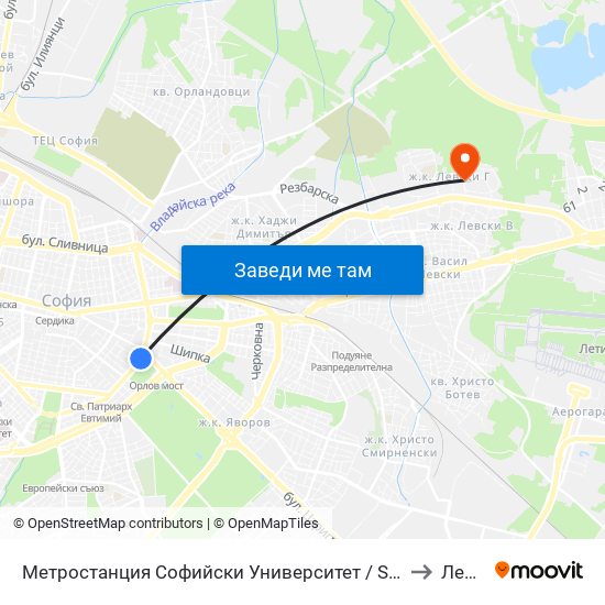 Метростанция Софийски Университет / Sofia University Metro Station (2827) to Левски Г map