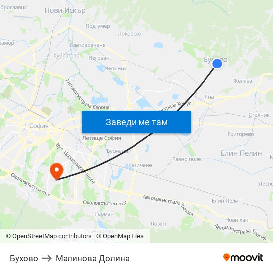 Бухово to Малинова Долина map