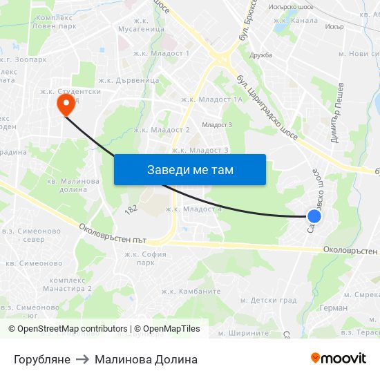 Горубляне to Малинова Долина map