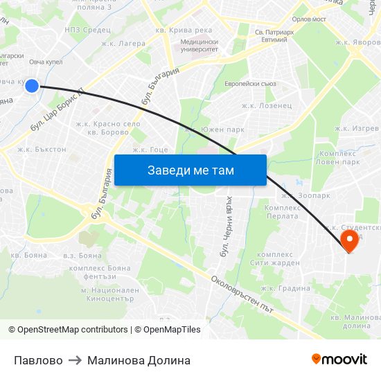 Павлово to Малинова Долина map