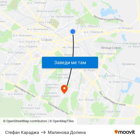 Стефан Караджа to Малинова Долина map