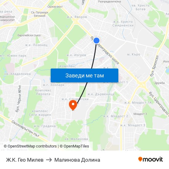 Ж.К. Гео Милев to Малинова Долина map