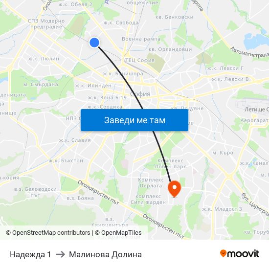 Надежда 1 to Малинова Долина map