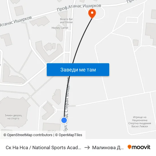Ск На Нса / National Sports Academy (1609) to Малинова Долина map