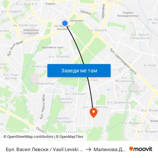 Бул. Васил Левски / Vasil Levski Blvd. (0300) to Малинова Долина map