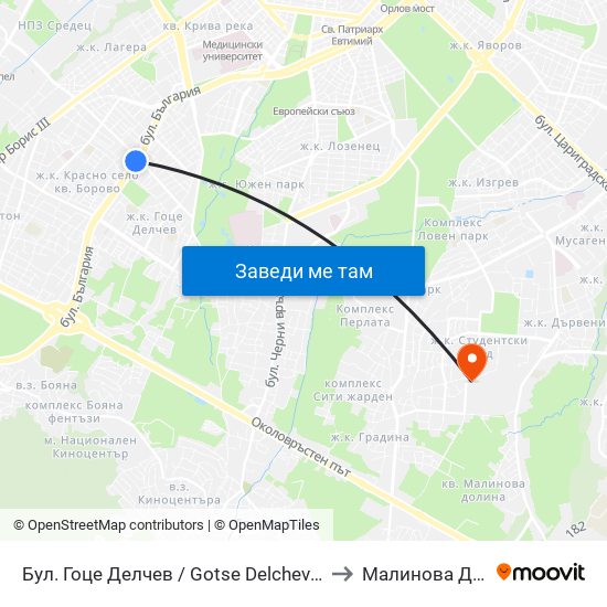 Бул. Гоце Делчев / Gotse Delchev Blvd. (0308) to Малинова Долина map