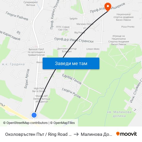 Околовръстен Път / Ring Road (1175) to Малинова Долина map