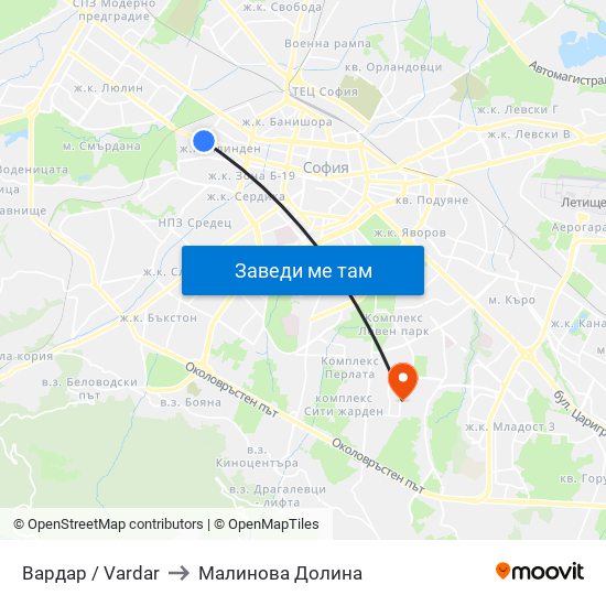 Вардар / Vardar to Малинова Долина map