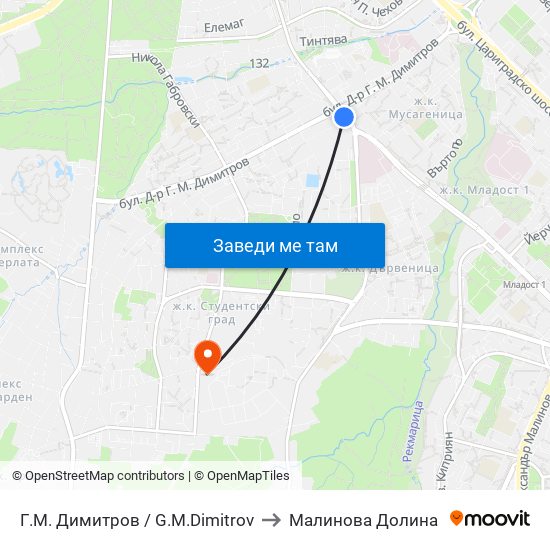 Г.М. Димитров / G.M.Dimitrov to Малинова Долина map