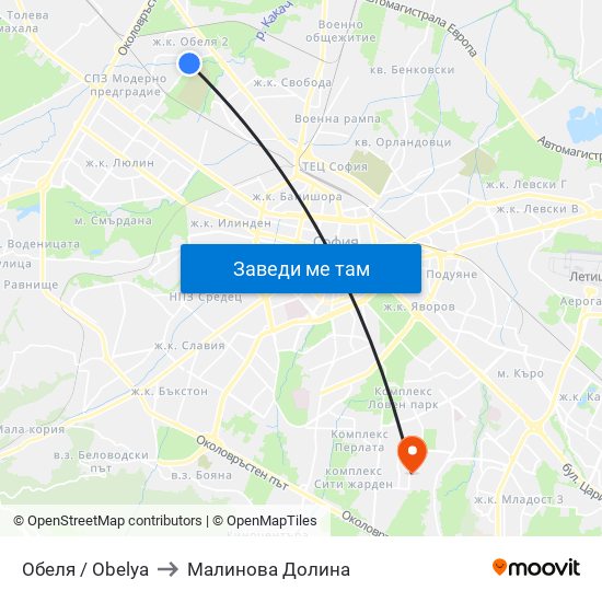 Обеля / Obelya to Малинова Долина map