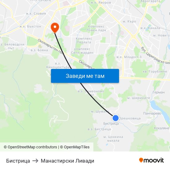 Бистрица to Манастирски Ливади map