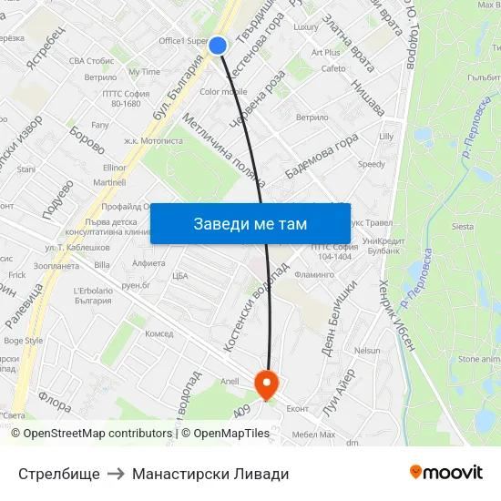 Стрелбище to Манастирски Ливади map