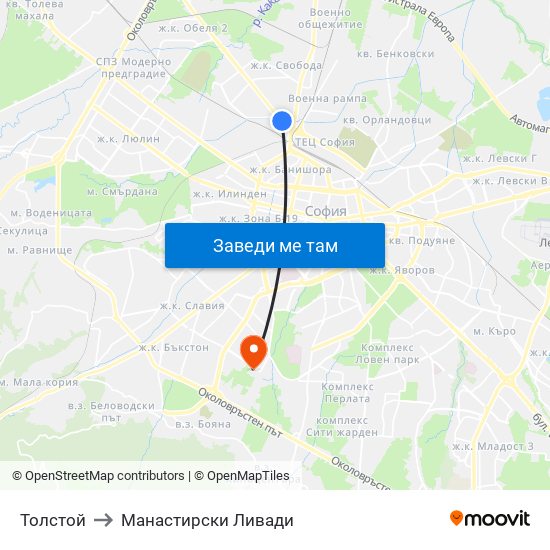 Толстой to Манастирски Ливади map