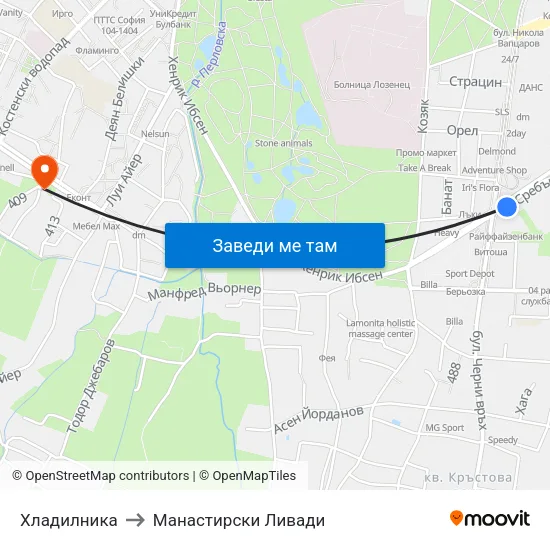 Хладилника to Манастирски Ливади map