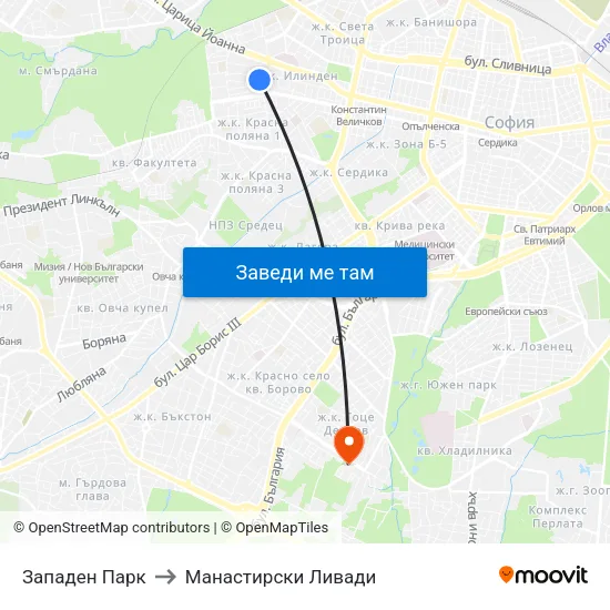 Западен Парк to Манастирски Ливади map