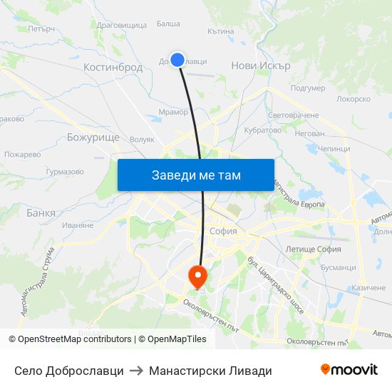 Село Доброславци to Манастирски Ливади map