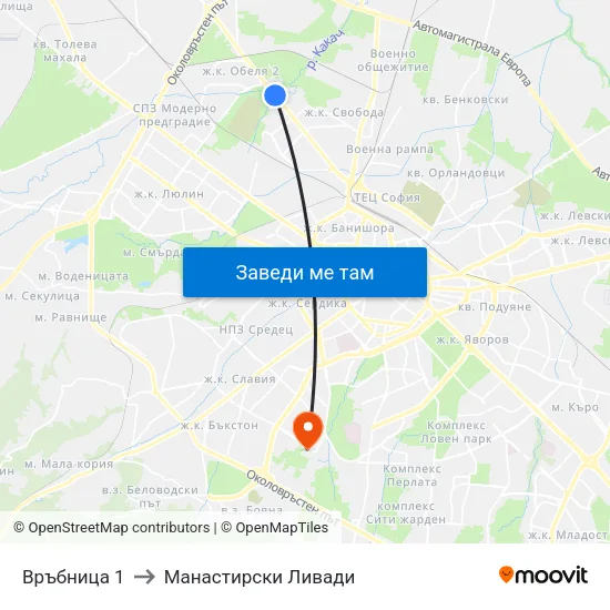Връбница 1 to Манастирски Ливади map