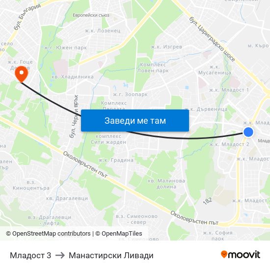 Младост 3 to Манастирски Ливади map