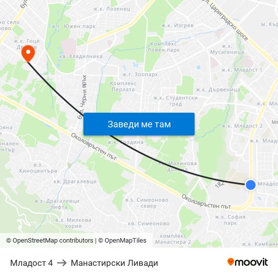 Младост 4 to Манастирски Ливади map