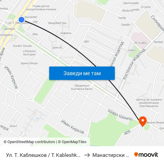 Ул. Т. Каблешков / T. Kableshkov St. (2213) to Манастирски Ливади map