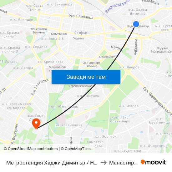 Метростанция Хаджи Димитър / Hadzhi Dimitar Metro Station (0303) to Манастирски Ливади map