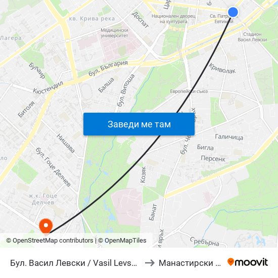 Бул. Васил Левски / Vasil Levski Blvd. (0300) to Манастирски Ливади map