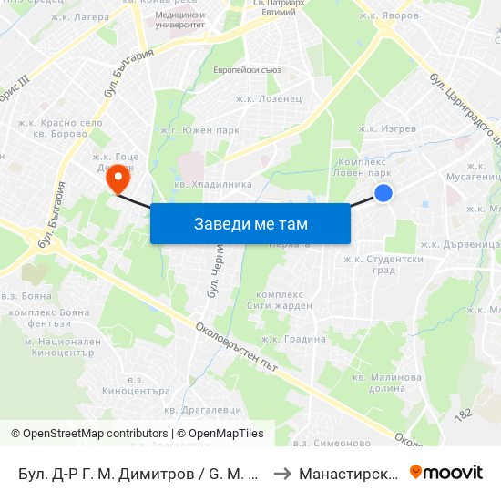 Бул. Д-Р Г. М. Димитров / G. M. Dimitrov Blvd. (0317) to Манастирски Ливади map