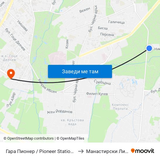 Гара Пионер / Pioneer Station (0465) to Манастирски Ливади map
