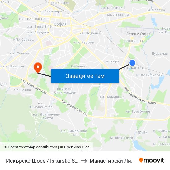 Искърско Шосе / Iskarsko Shosse to Манастирски Ливади map