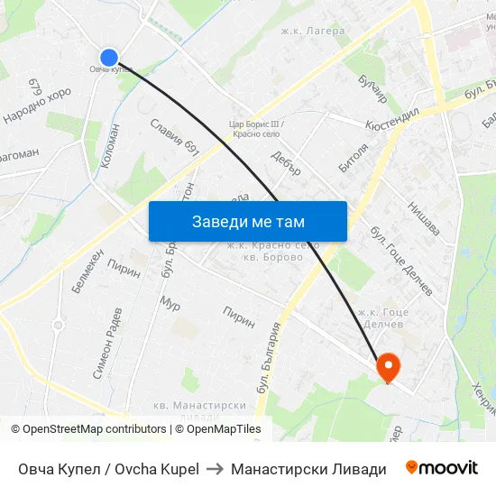 Овча Купел / Ovcha Kupel to Манастирски Ливади map
