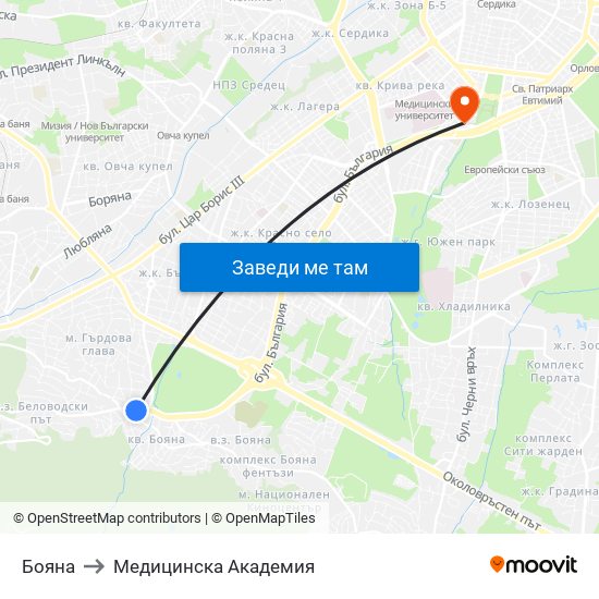 Бояна to Медицинска Академия map