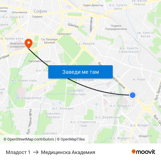 Младост 1 to Медицинска Академия map