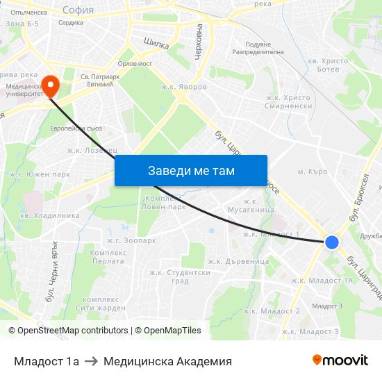 Младост 1а to Медицинска Академия map