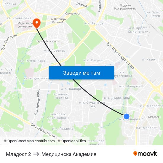 Младост 2 to Медицинска Академия map
