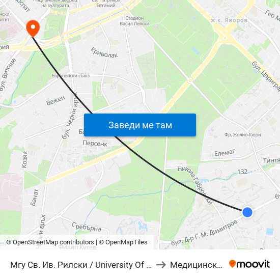 Мгу Св. Ив. Рилски / University Of Mining And Geology (1033) to Медицинска Академия map