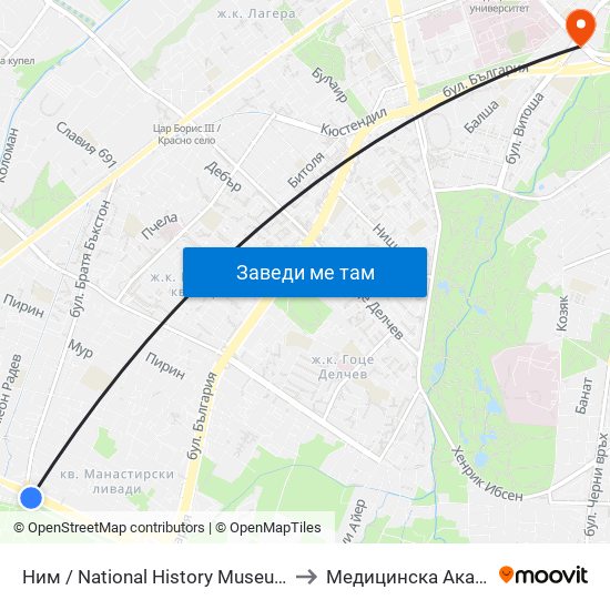 Ним / National History Museum (1464) to Медицинска Академия map