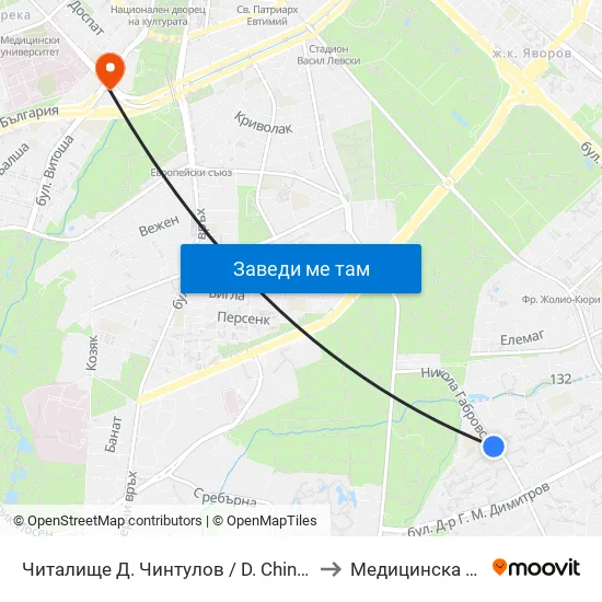 Читалище Д. Чинтулов / D. Chintulov Library (2365) to Медицинска Академия map