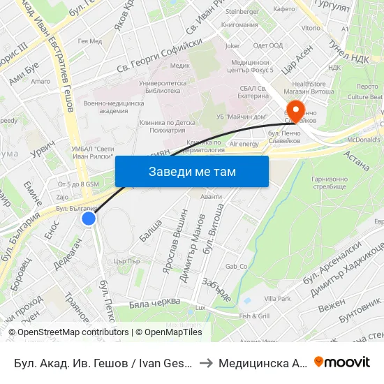 Ⓜ️ Бул. Акад. Ив. Гешов / Ivan Geshov Blvd. (0270) to Медицинска Академия map