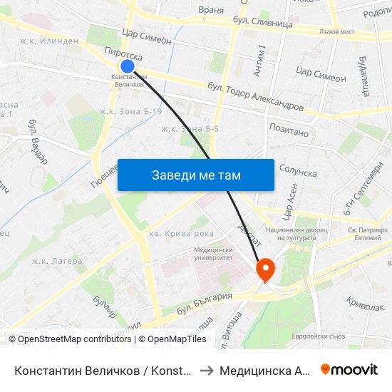 Константин Величков / Konstantin Velichkov to Медицинска Академия map