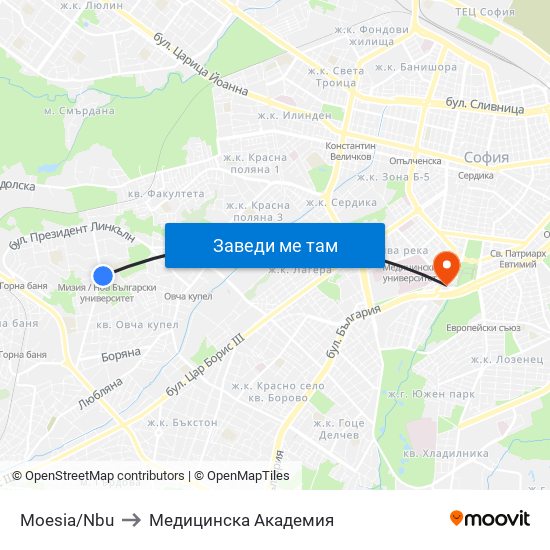 Moesia/Nbu to Медицинска Академия map