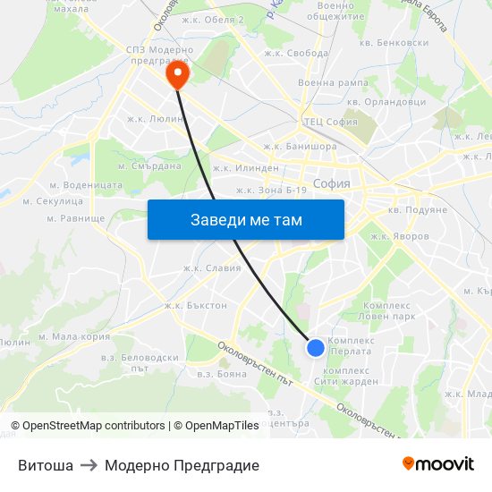 Витоша to Модерно Предградие map