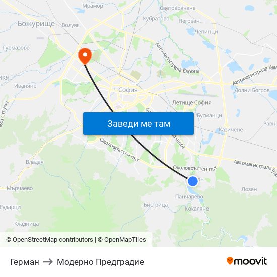 Герман to Модерно Предградие map