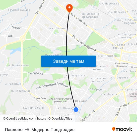 Павлово to Модерно Предградие map