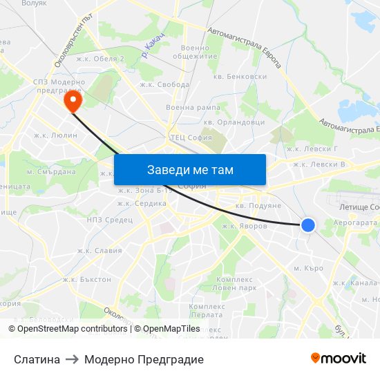 Слатина to Модерно Предградие map