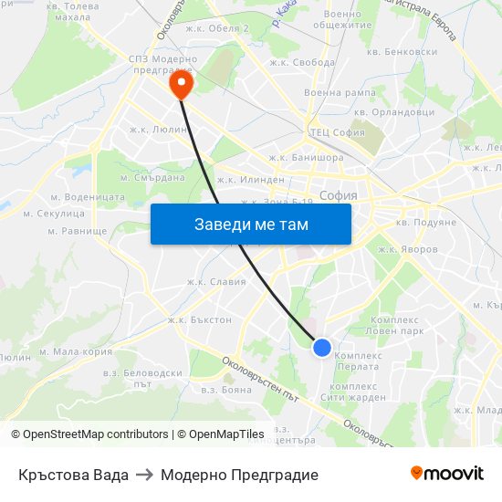 Кръстова Вада to Модерно Предградие map