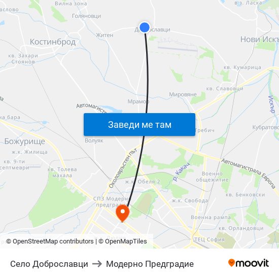 Село Доброславци to Модерно Предградие map